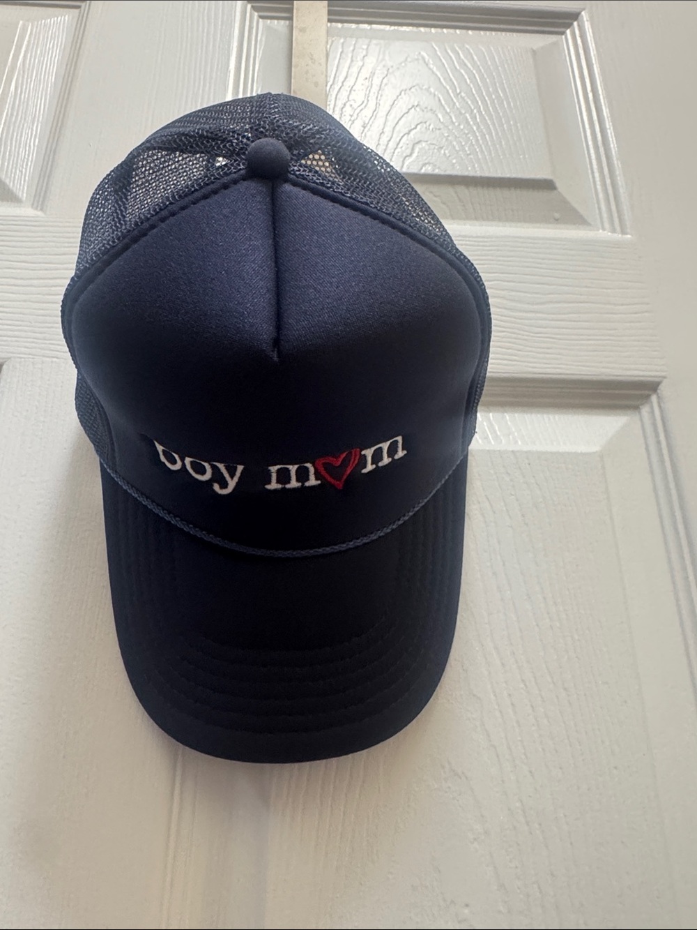 OTTO Navy 'boy mom' Trucker Hat with Red Heart